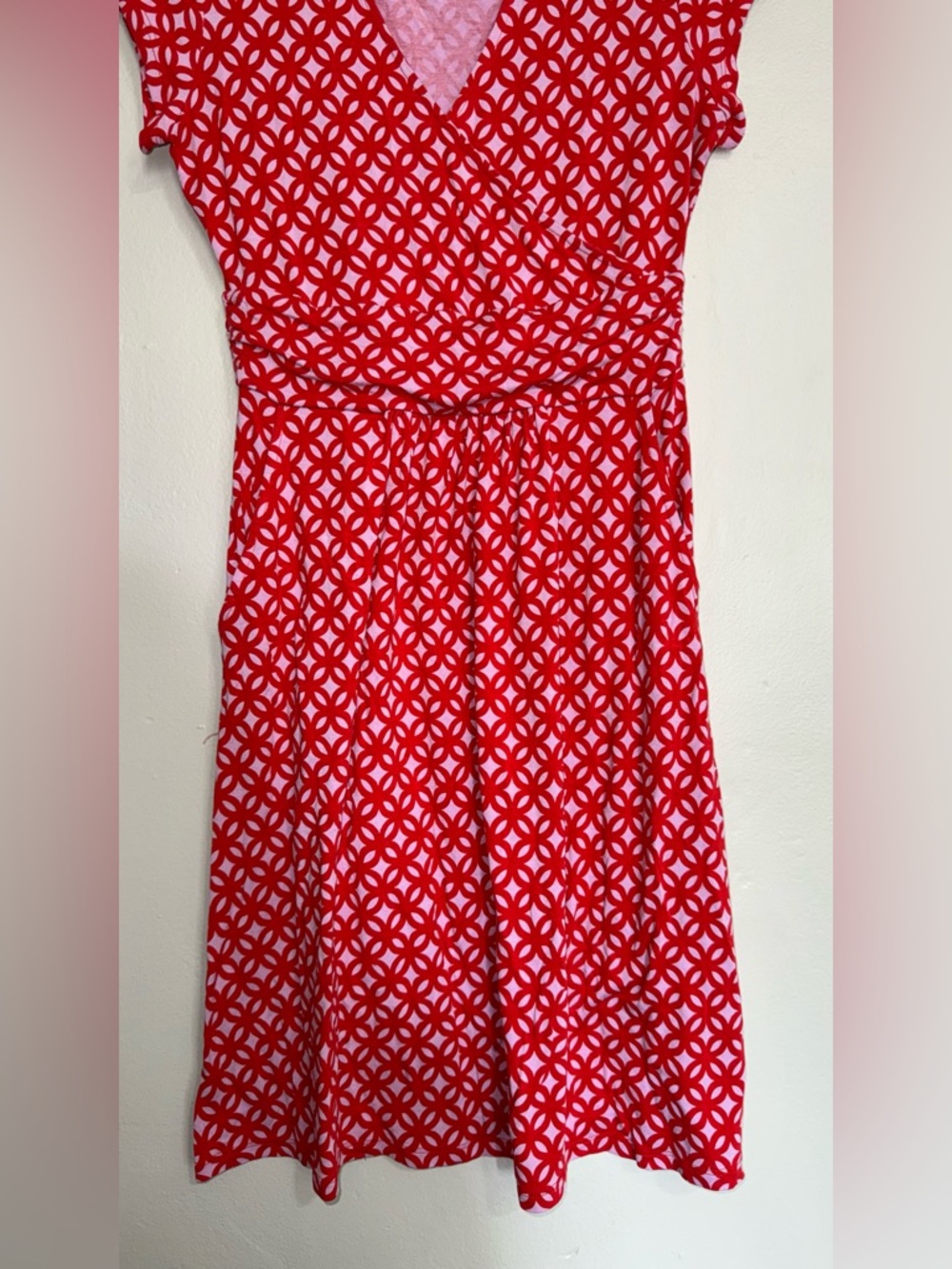 Boden Jersey Wrap Top Dress Dark Coral Red Knee LengthGeometric Mini Dress Sz 4 - Picture 4 of 12